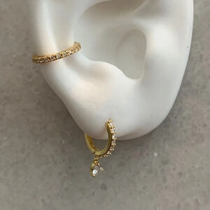 18K Gold Tear Drop Crystal Huggie Hoop Earrings